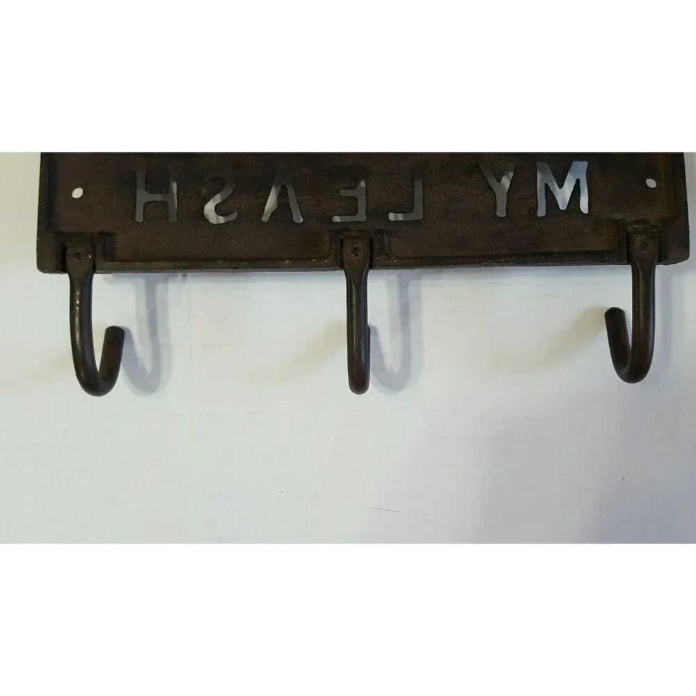Cast Iron Dog Wall Hook Key Holder Leash Holder My Leash 3 hooks Pet Decor Heavy
